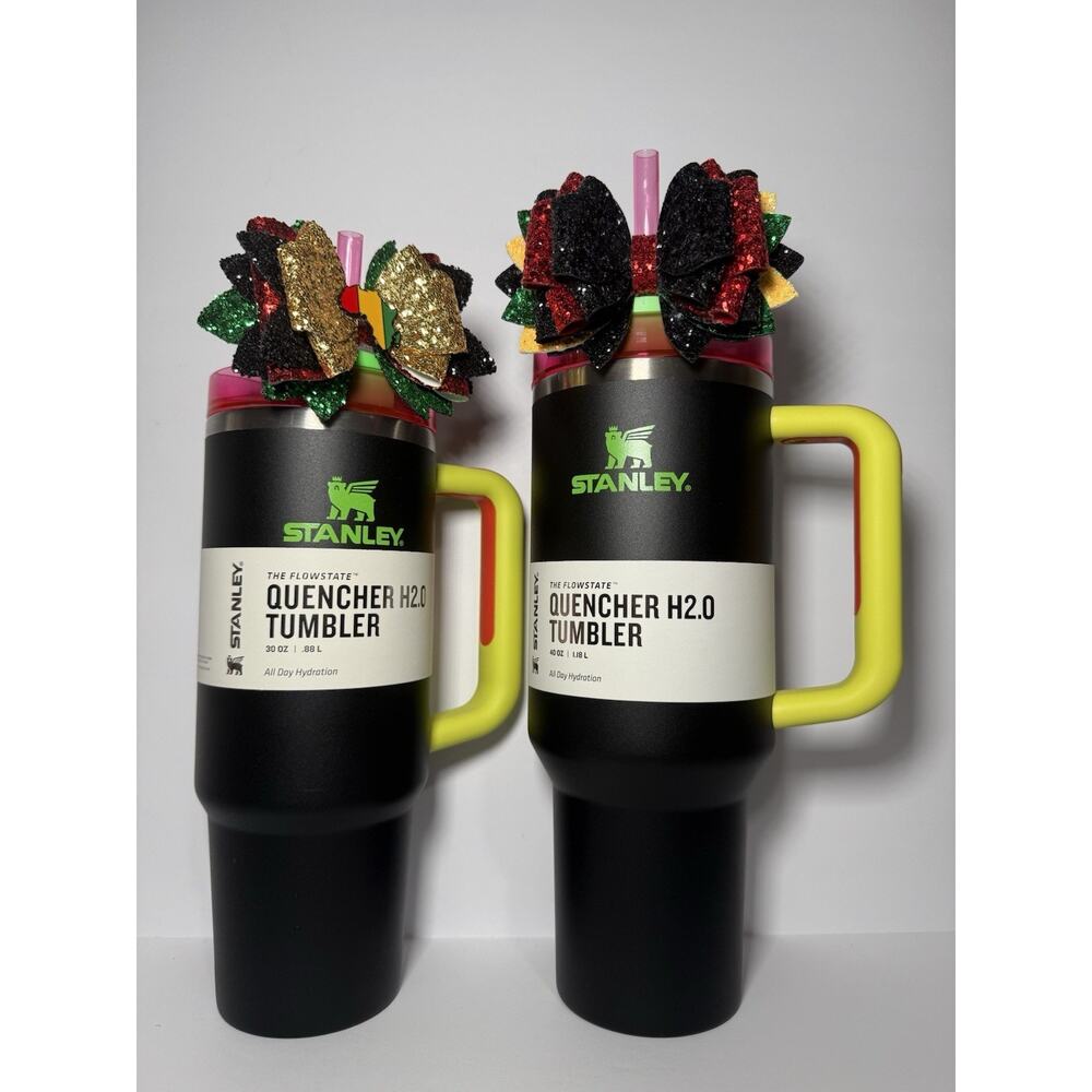 Stanley Limited Edition BLACK NEON 40oz + 30oz Tumbler Set + Custom BHM Bows